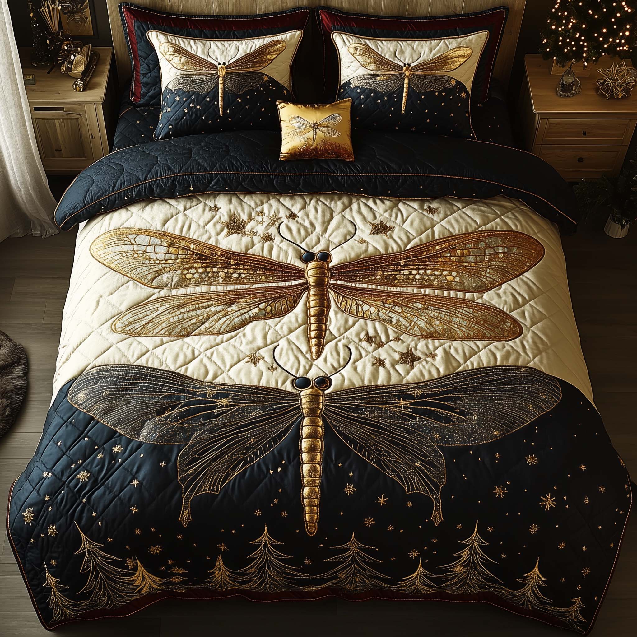 Dragonfly Quilted Bedding Set Holiday Bedroom Decor Unique Dragon Gifts - Tradiviet