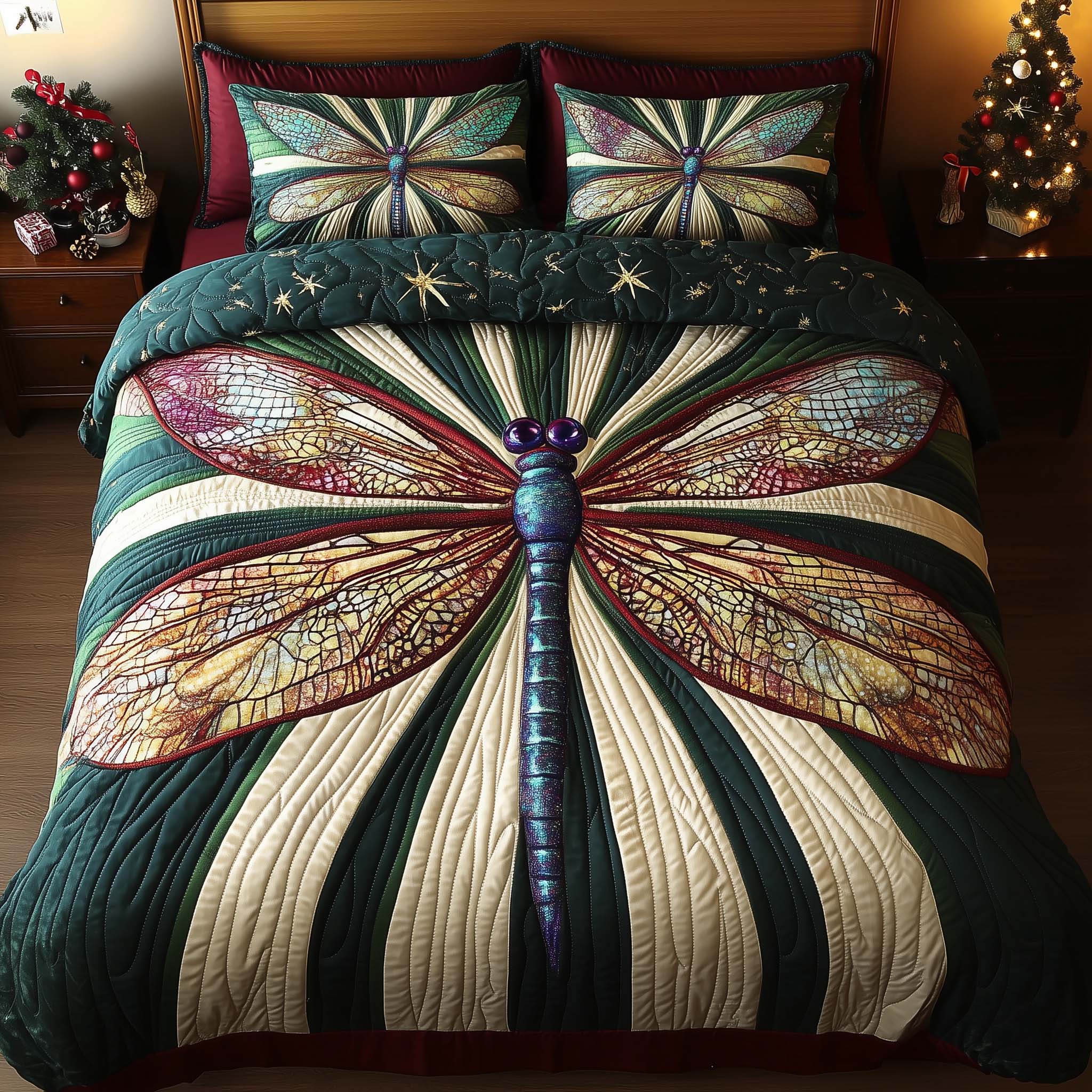 Dragonfly Quilted Bedding Set Holiday Home Decor Best Dragon Gifts - Tradiviet
