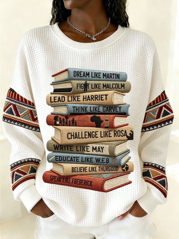 Dream Like Martin Fight Like Malcolm Waffle Sweatshirt Black History Month Book Gift For Her - Tradiviet
