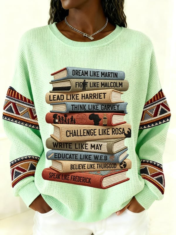 Dream Like Martin Fight Like Malcolm Waffle Sweatshirt Black History Month Book Gift For Her - Tradiviet - Image 3