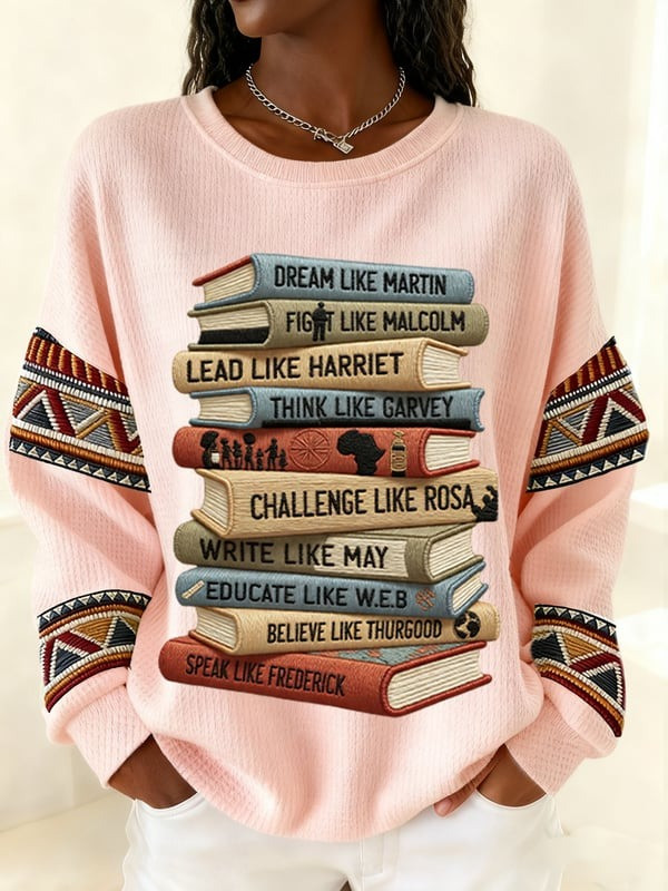 Dream Like Martin Fight Like Malcolm Waffle Sweatshirt Black History Month Book Gift For Her - Tradiviet - Image 2
