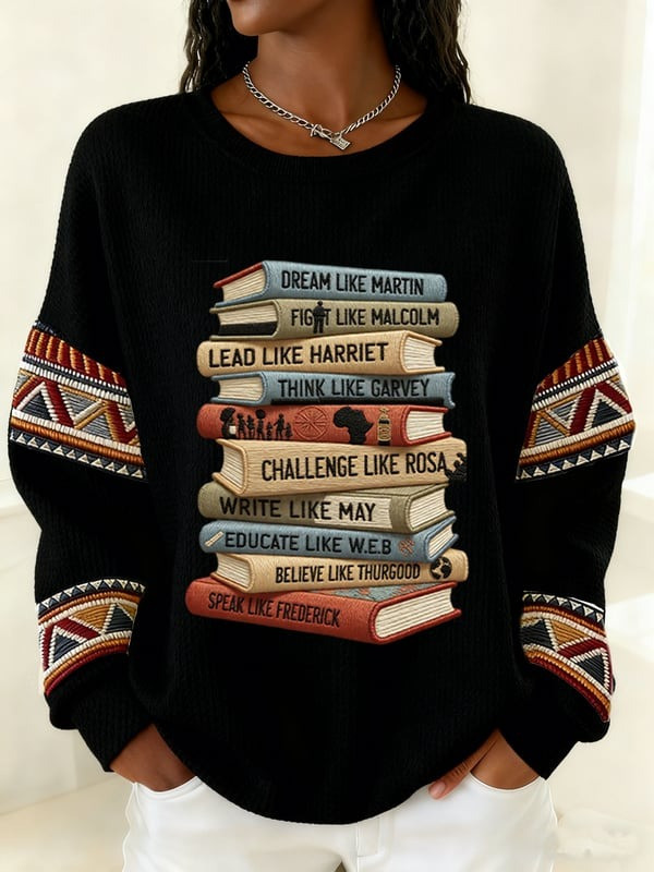 Dream Like Martin Fight Like Malcolm Waffle Sweatshirt Black History Month Book Gift For Her - Tradiviet - Image 5