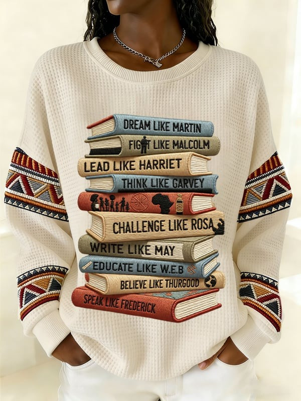Dream Like Martin Fight Like Malcolm Waffle Sweatshirt Black History Month Book Gift For Her - Tradiviet - Image 4