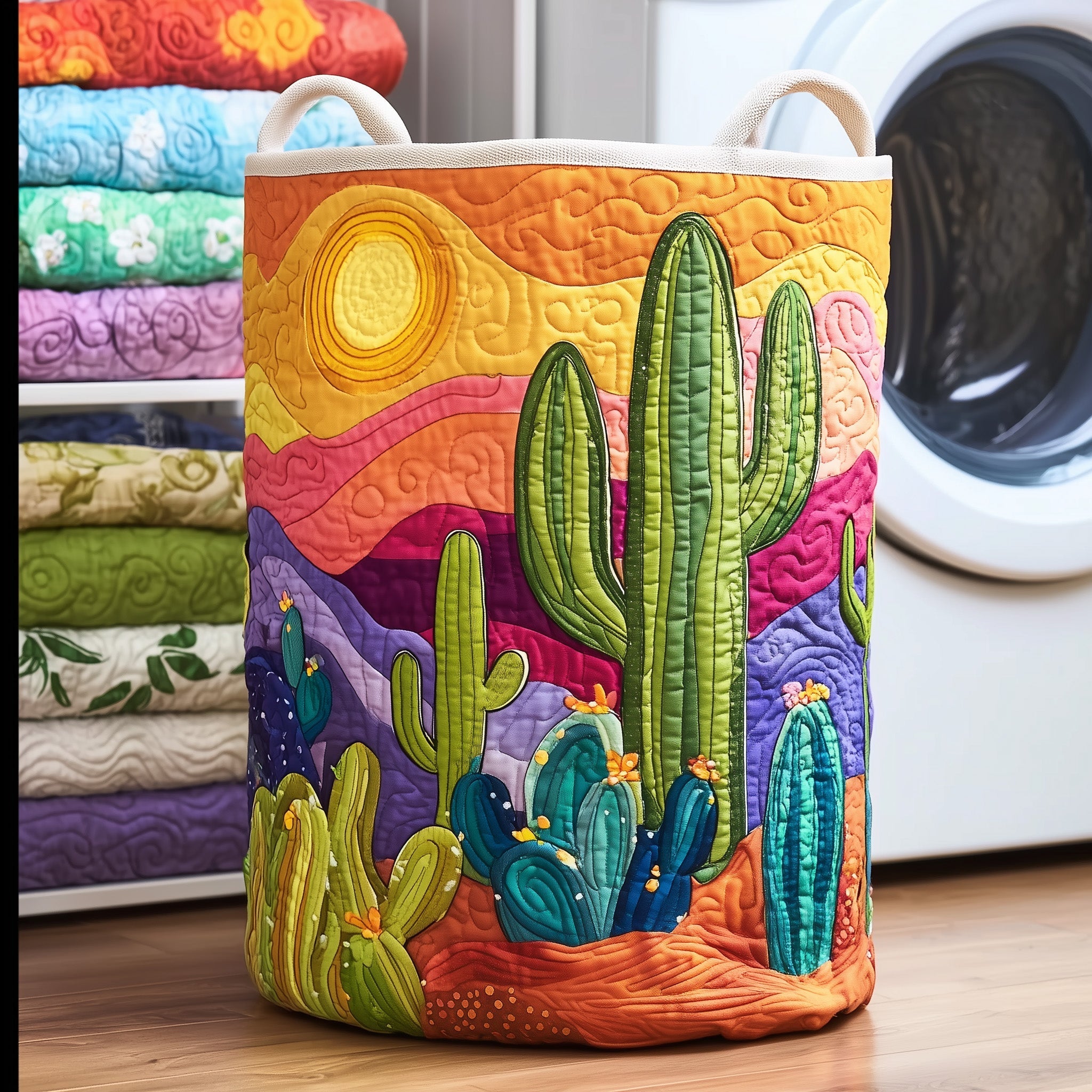 Dreamy Cactus Quilted Laundry Basket Adorable Laundry Basket Gift For Grandma - Tradiviet