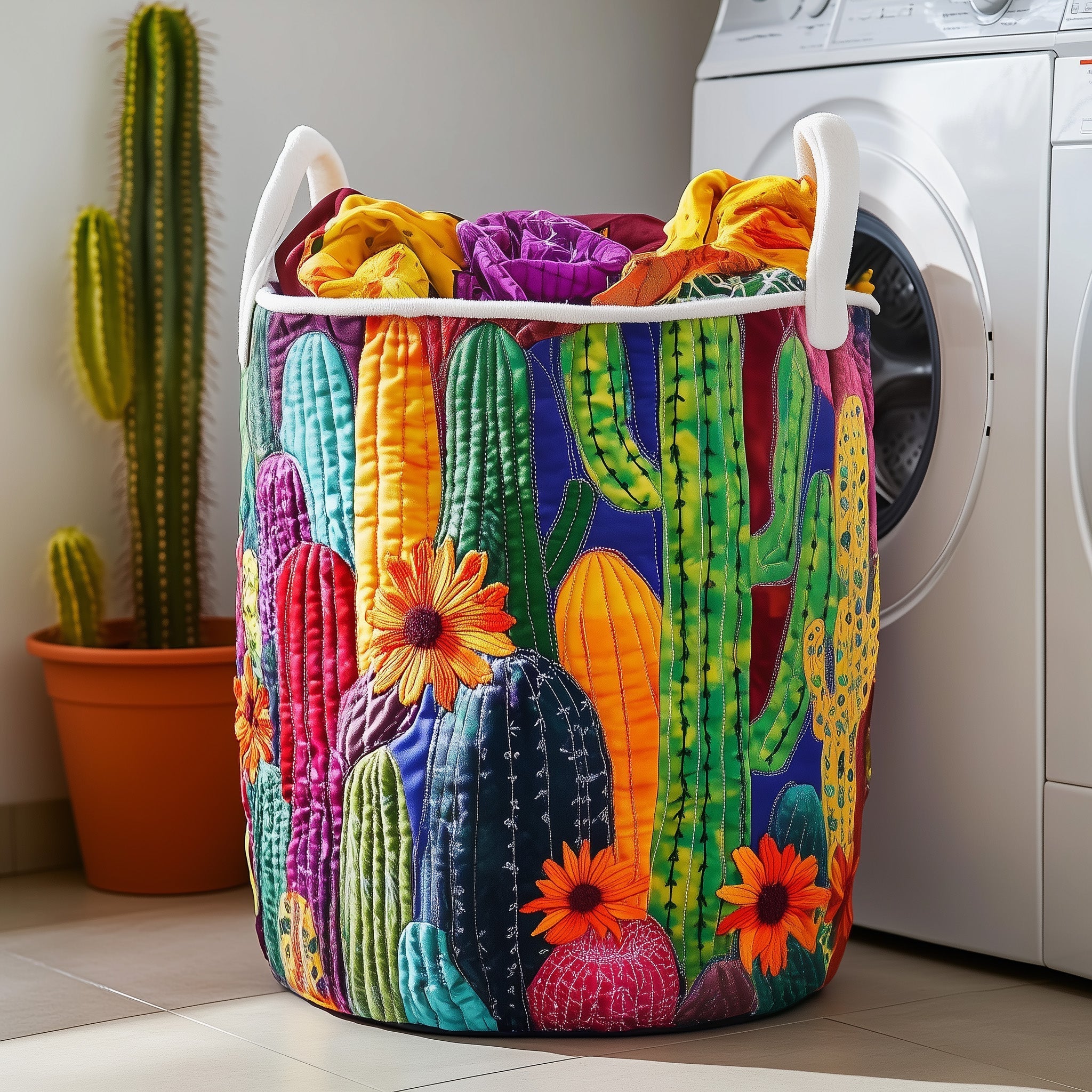 Dreamy Cactus Quilted Laundry Basket Cute Storage Baskets Gift For Wife - Tradiviet