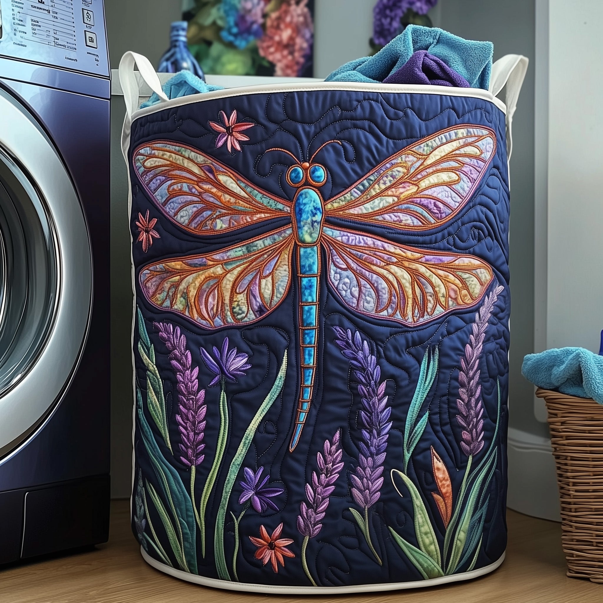 Dreamy Dragonfly Quilted Laundry Basket Cute Storage Baskets Gifts For Sister In Law - Tradiviet