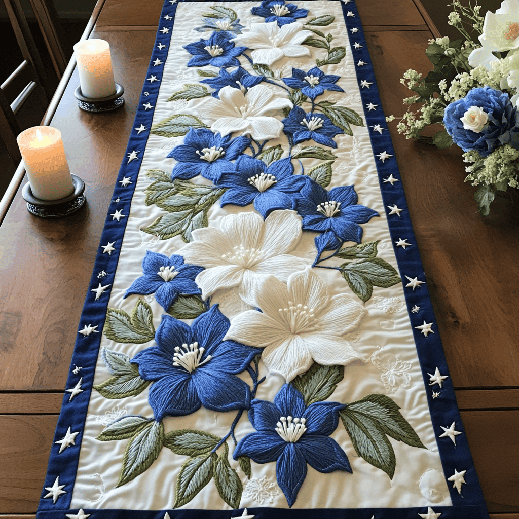 Dreamy Garden Quilted Table Runner  Holiday Table Runner Fourth Of July Hostess Gifts