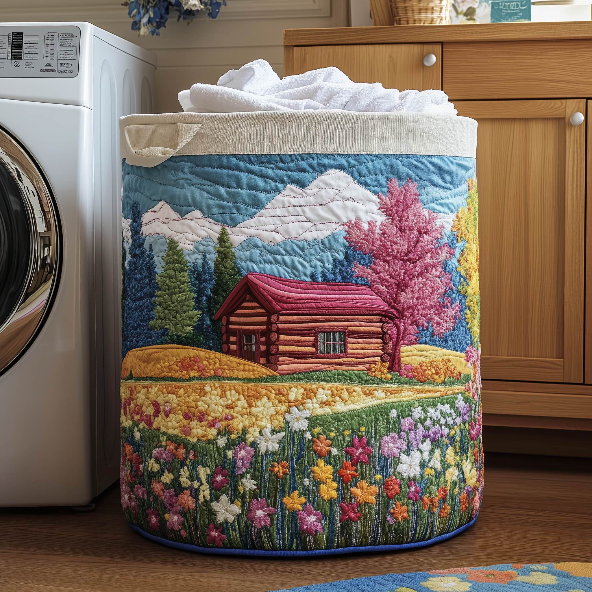 Dreamy Meadow Quilted Laundry Basket Cute Laundry Hamper Presents For Daughter - Tradiviet