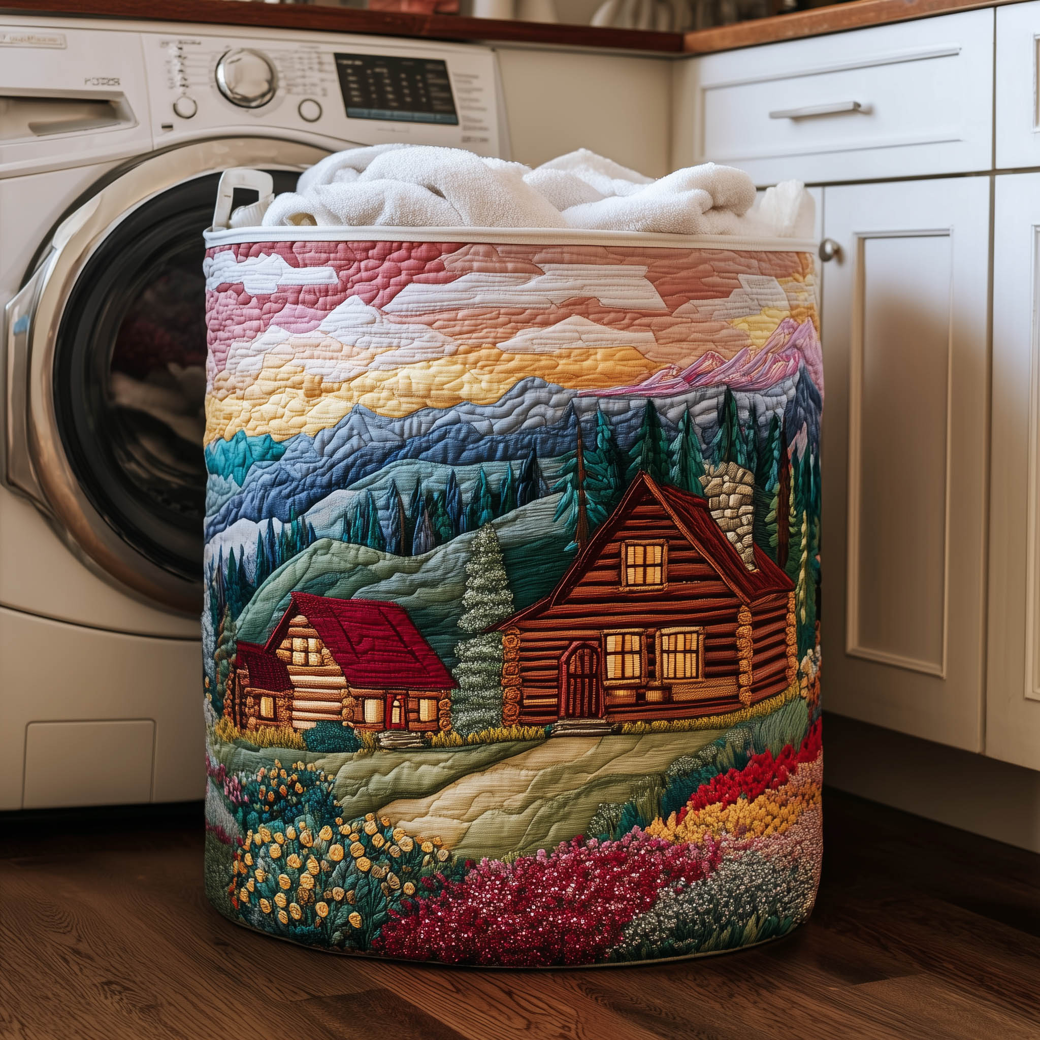 Dreamy Meadow Quilted Laundry Basket Holiday Room Decor Happy Fathers Day - Tradiviet