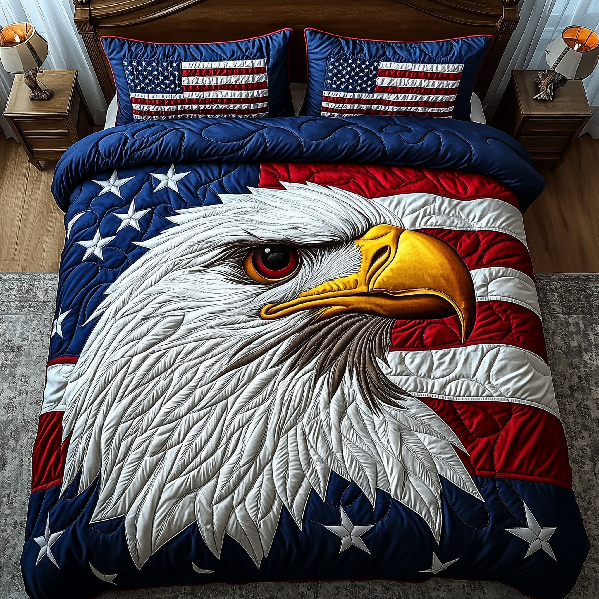Eagle American Flag Quilted Bedding Set Patriotic 250 Bedding Gift For Dad - Tradiviet
