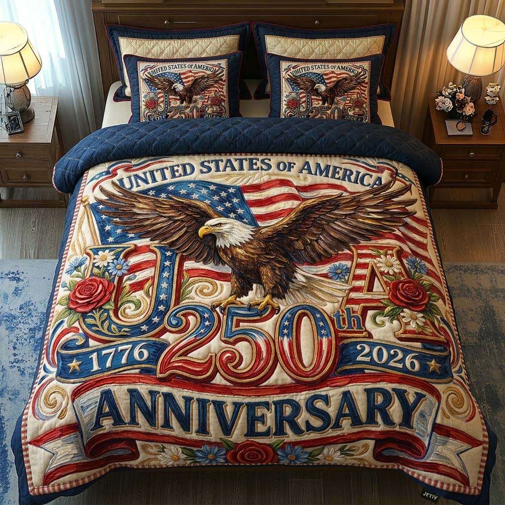 Eagle Glory Quilted Bedding Set Patriotic American Flag Bedspread Gift for Mom - Tradiviet