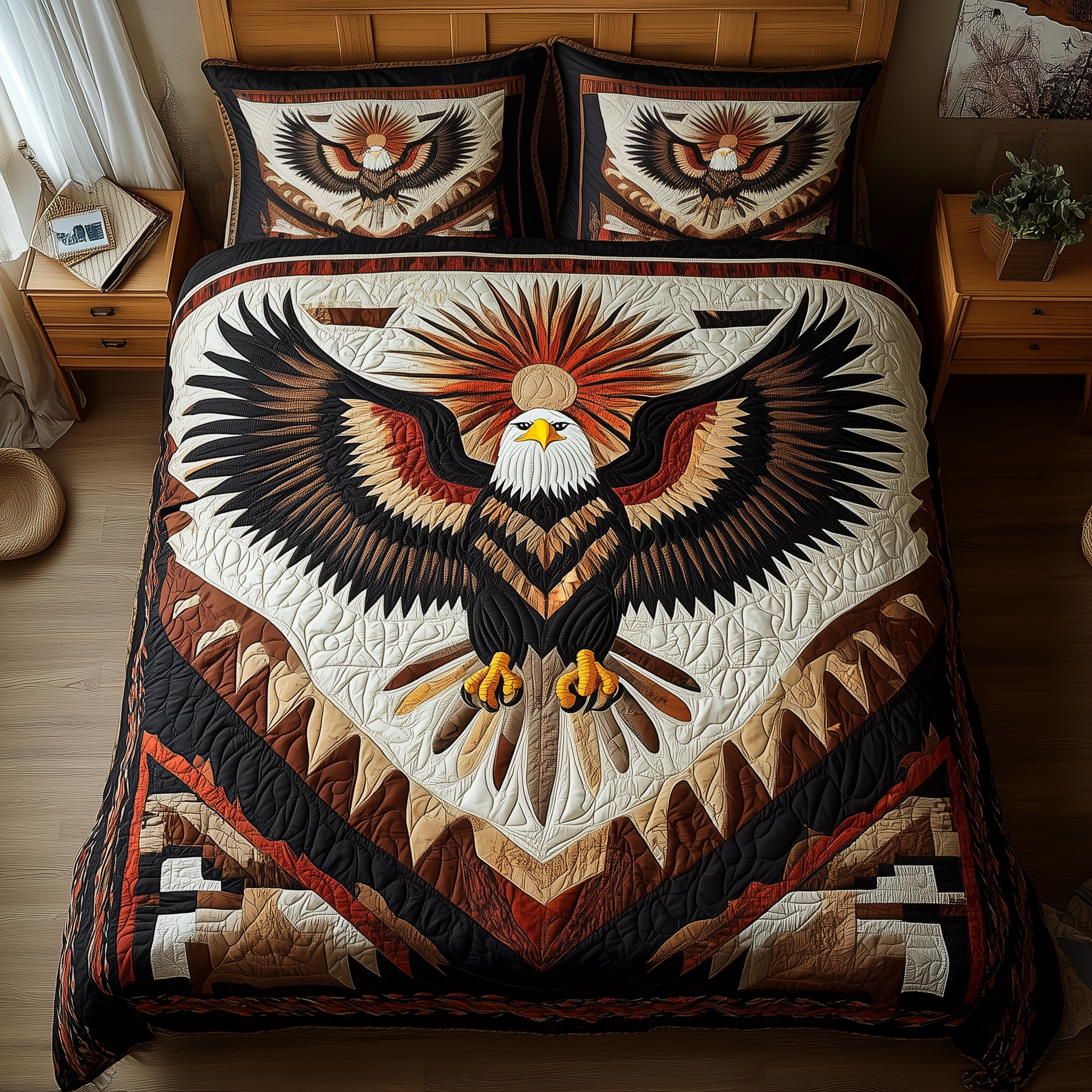 Eagle Native American Quilted Bedding Set Holiday Bed Room Decorations Gift For Him - Tradiviet