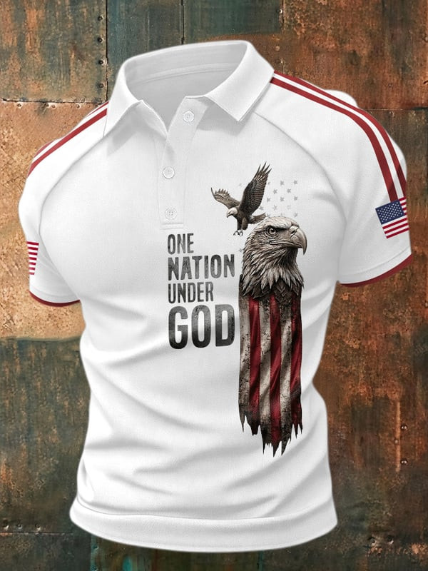 Eagle One Nation Under God Polo Shirt Patriotic USA Flag Merch Gift For Men - Tradiviet - Image 2