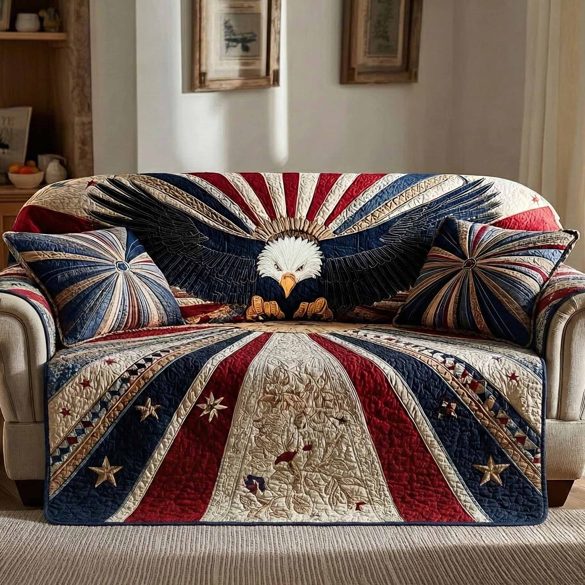 Eagle Spirit Quilted Sofa Cover Idea For Wildlife Home Theme