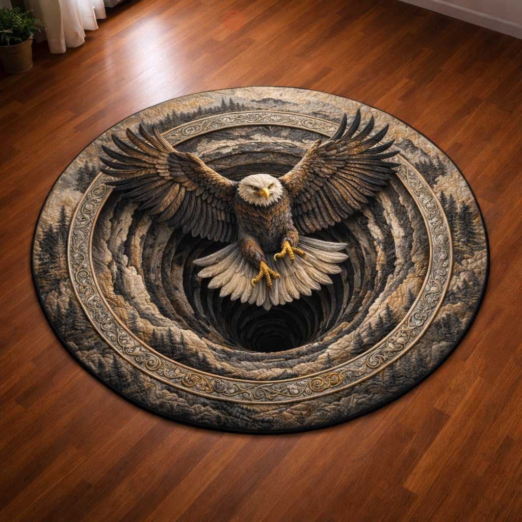 Eagle Stone Quilted Round Mat Patriotic Bald Eagle American Flag Carpet Gift For Him - Tradiviet