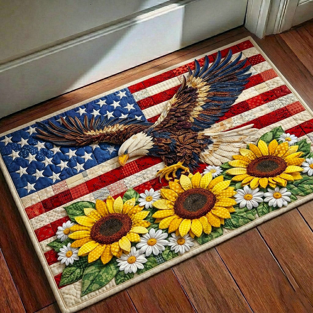 Eagle Sunflower Doormat Patriotic American Flag Home Decor USA 250th Anniversary Decor - Tradiviet