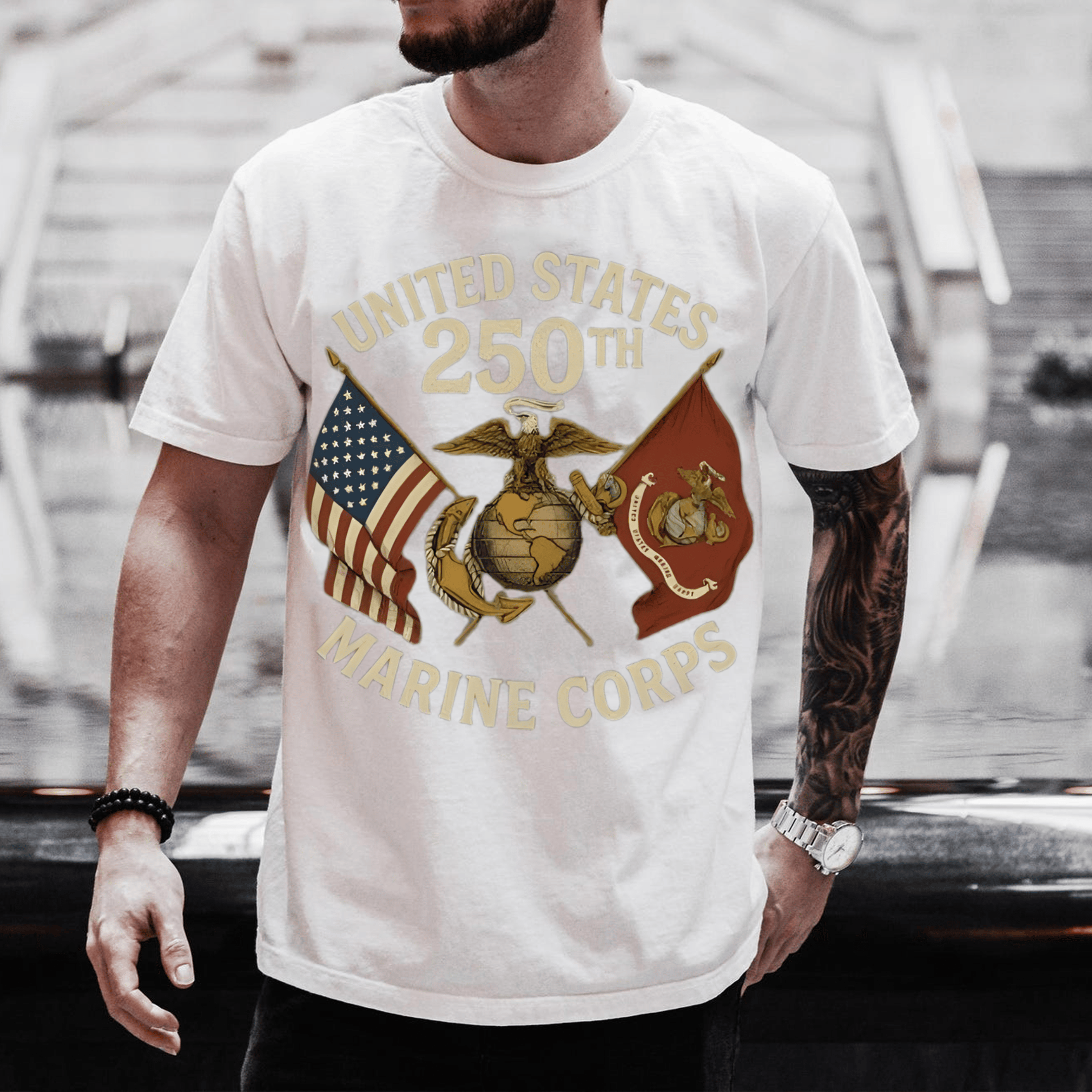 Eagle US Marine Corps 250th Anniversary T-shirt Top Patriotic Gifts For Veteran - Tradiviet - Image 2