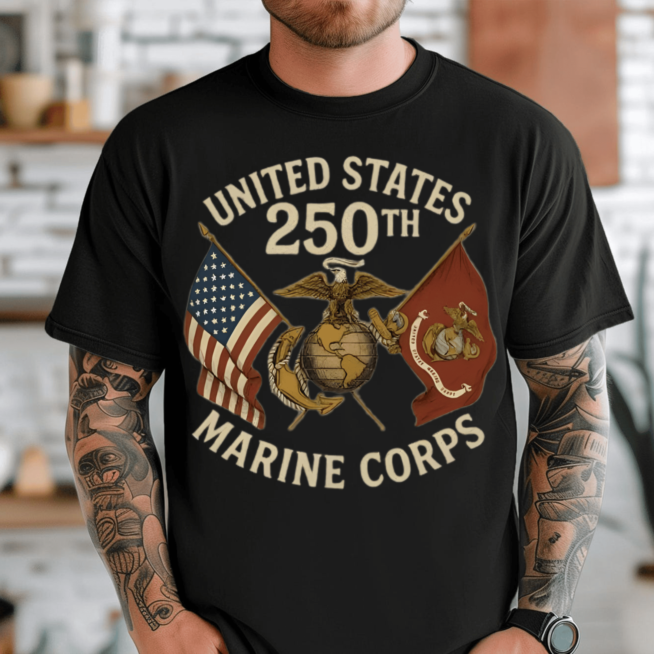 Eagle US Marine Corps 250th Anniversary T-shirt Top Patriotic Gifts For Veteran - Tradiviet