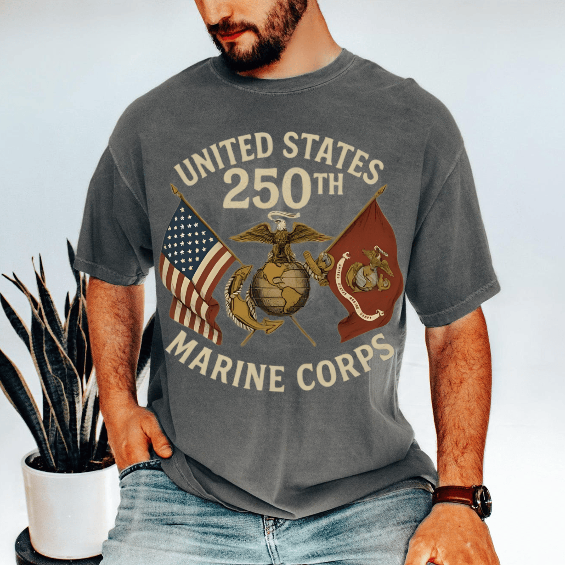 Eagle US Marine Corps 250th Anniversary T-shirt Top Patriotic Gifts For Veteran - Tradiviet - Image 3