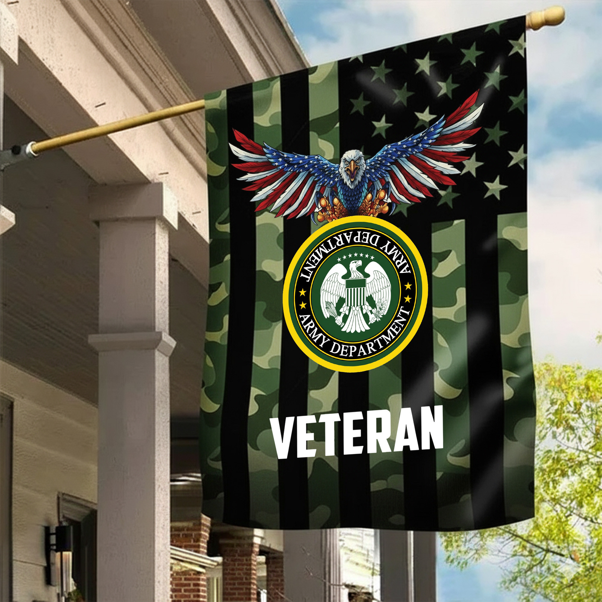 Eagle US Veteran Camo American Flag Honoring Veterans Patriotic Flag Indoor Outdoor - Tradiviet