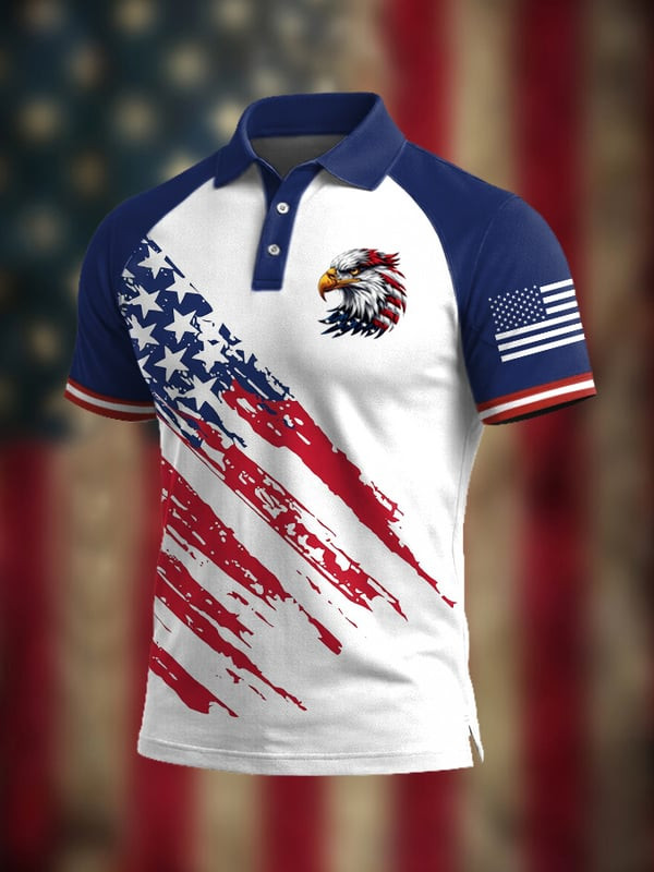 Eagle USA Flag Polo Shirt Mens Patriotic Military Merch Gift For Veterans - Tradiviet - Image 2