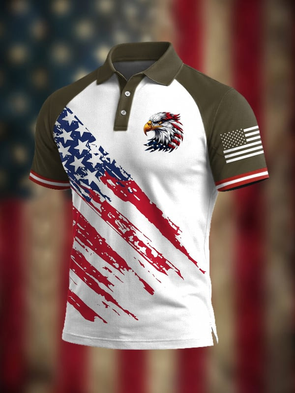 Eagle USA Flag Polo Shirt Mens Patriotic Military Merch Gift For Veterans - Tradiviet - Image 3