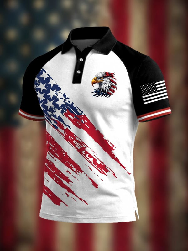 Eagle USA Flag Polo Shirt Mens Patriotic Military Merch Gift For Veterans - Tradiviet