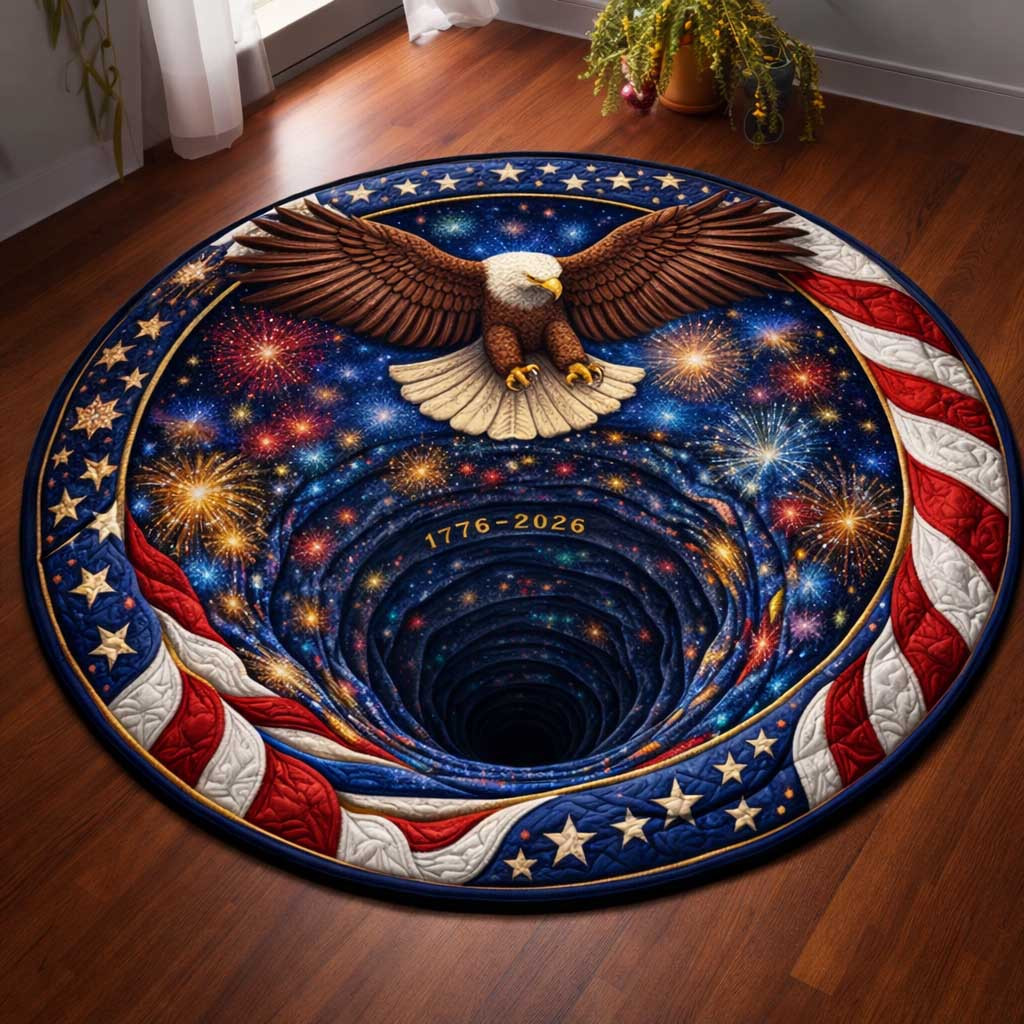 Eagle Vortex Quilted Round Mat Patriotic American Flag Bald Eagle Carpet Independence Day Gift - Tradiviet