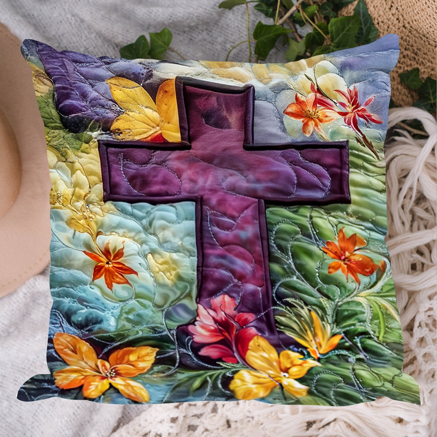Easter Blessings Quilted Pillow Case SEaster Faith Cross Home Decor Gift For Family - Tradiviet