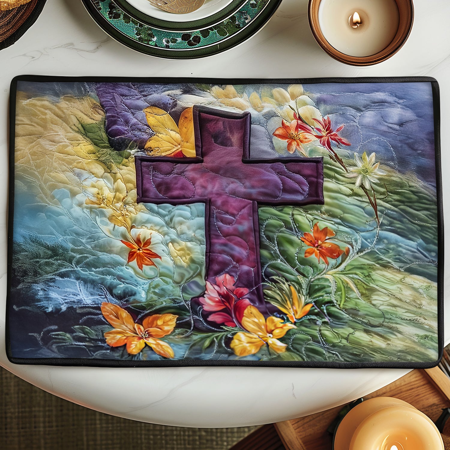 Easter Blessings Quilted Placemat Easter Faith Cross Table Decor Unique Gift For husband - Tradiviet