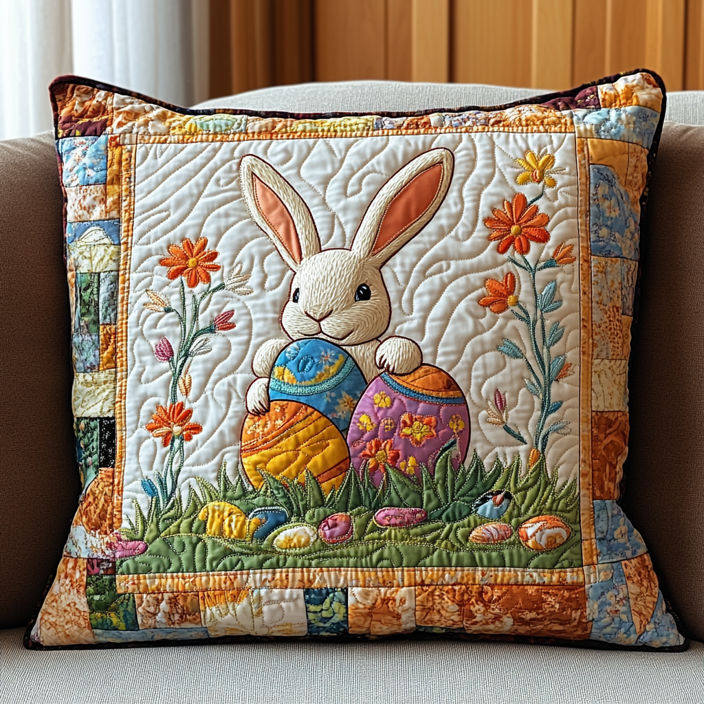 Easter Bunny Charm Quilted Pillow Case Easter Bunny Spring Home Housewarming Gift Idea - Tradiviet