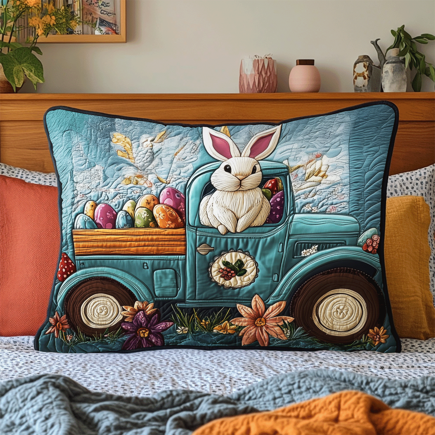 Easter Bunny Journey Quilted Bedding Pillow Case Spring Festival Easter Home Decor Family Gift - Tradiviet