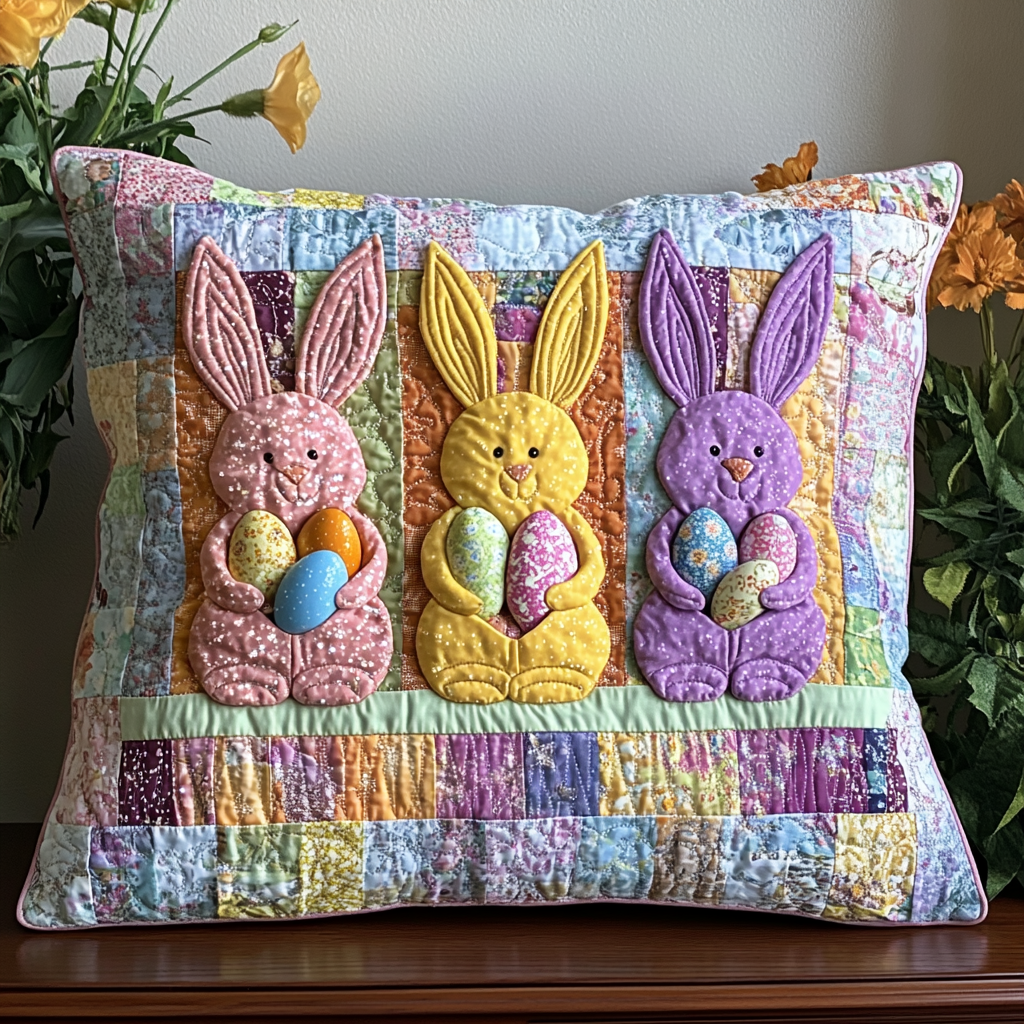 Easter Bunny Quilted Pillow Colorful Easter Bunny Living Room Decor New Home Gift - Tradiviet