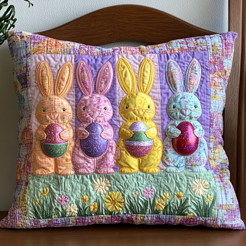 Easter Bunny Quilted Pillow Easter Rustic Easter Bunny Home Decor Unique Gift For Grandma - Tradiviet