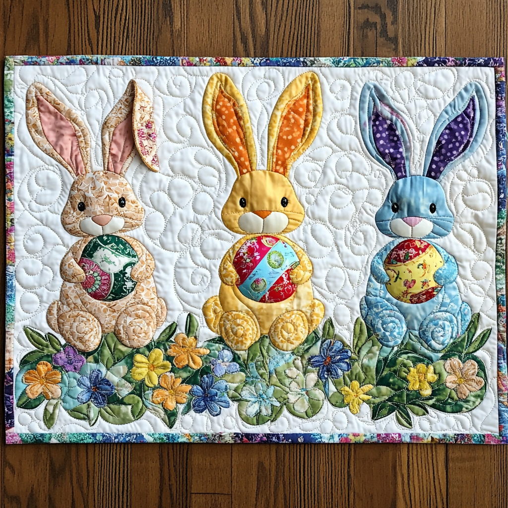 Easter Bunny Quilted Placemats Spring Nature Inspired  Dining Mat Cozy Gift For Friends - Tradiviet