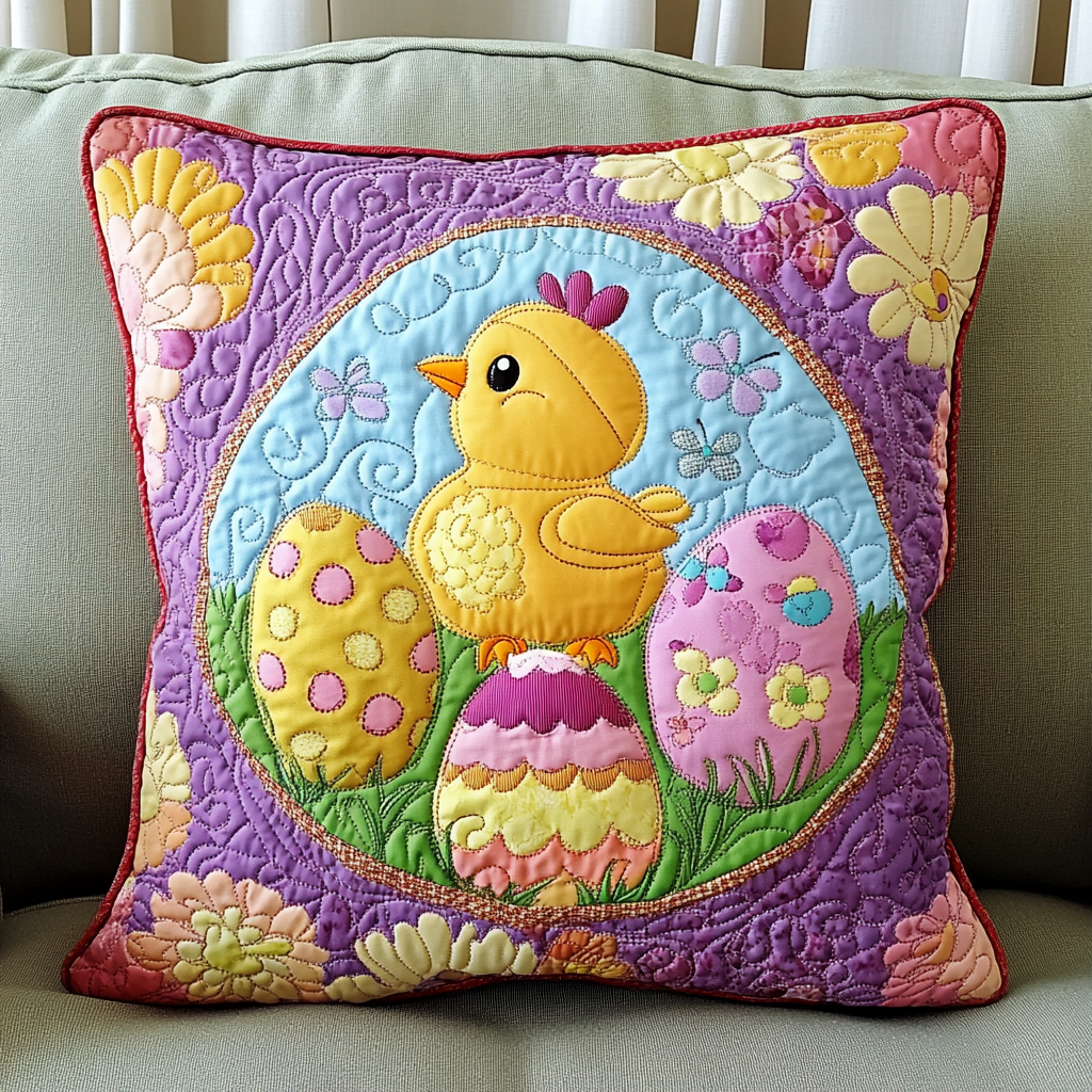Easter Chick And Egg Quilted Pillow Case Pastel Easter Egg Home Decor Unique Gift for Friend - Tradiviet