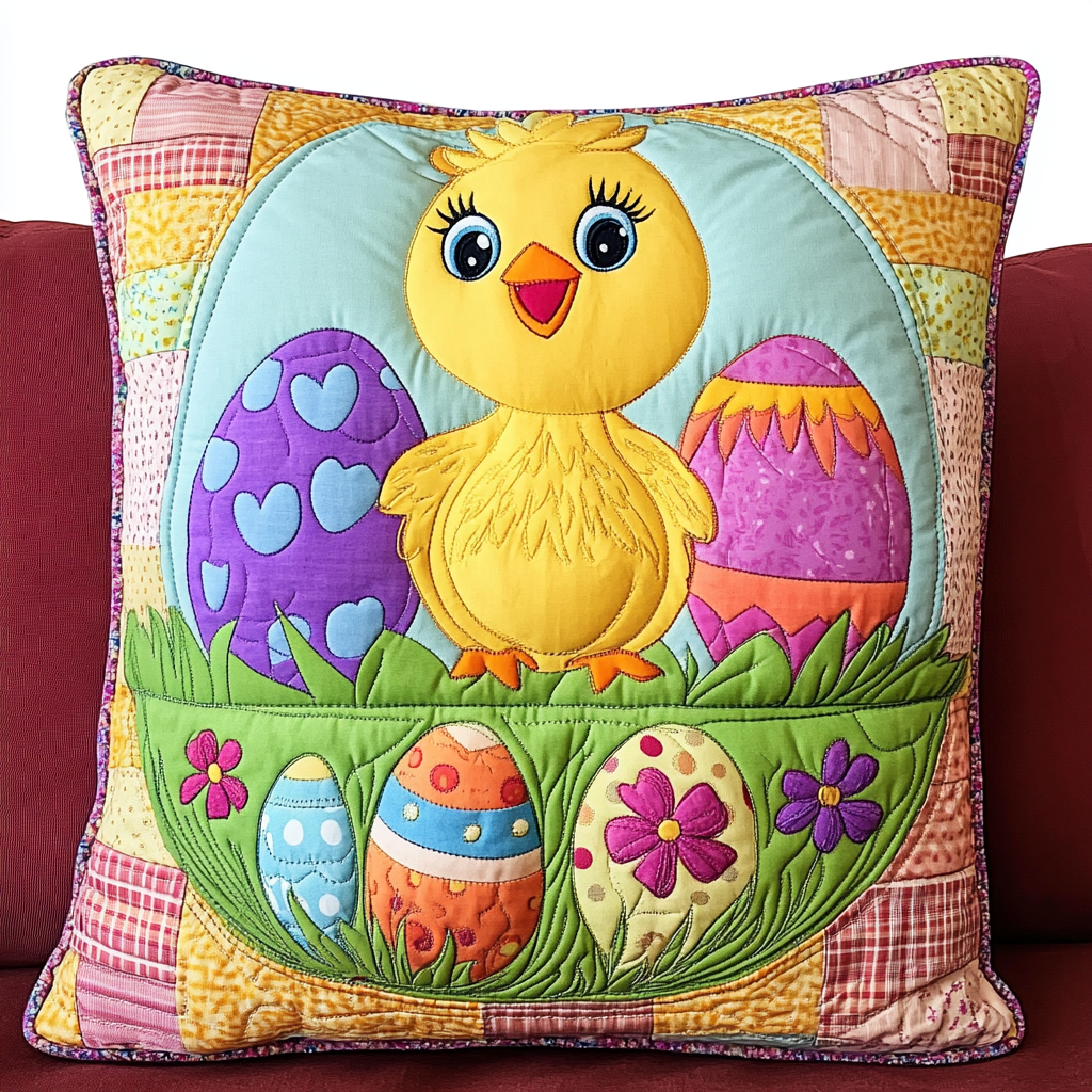Easter Chick And Egg Quilted Pillow Case Spring Floral Home Decor Cozy Gift For Wife - Tradiviet