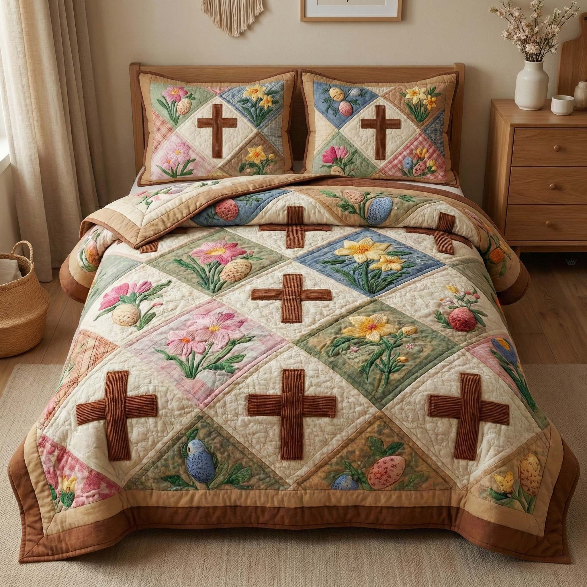 Easter Cross Quilted Bedding Set Bedroom Decorations Cross Gift For Her - Tradiviet