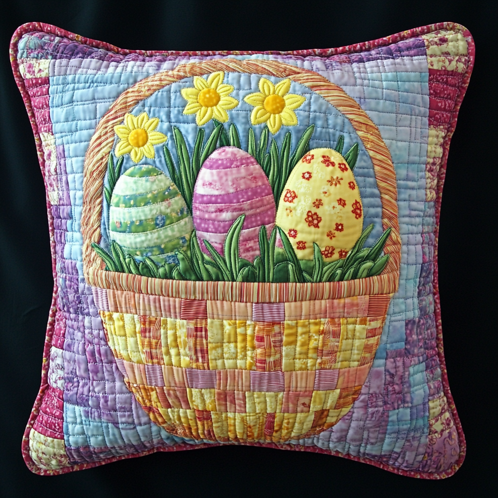 Easter Egg Quilted Pillow Case Easter Egg Hunt Bedroom Decor Best Gift For Mom - Tradiviet