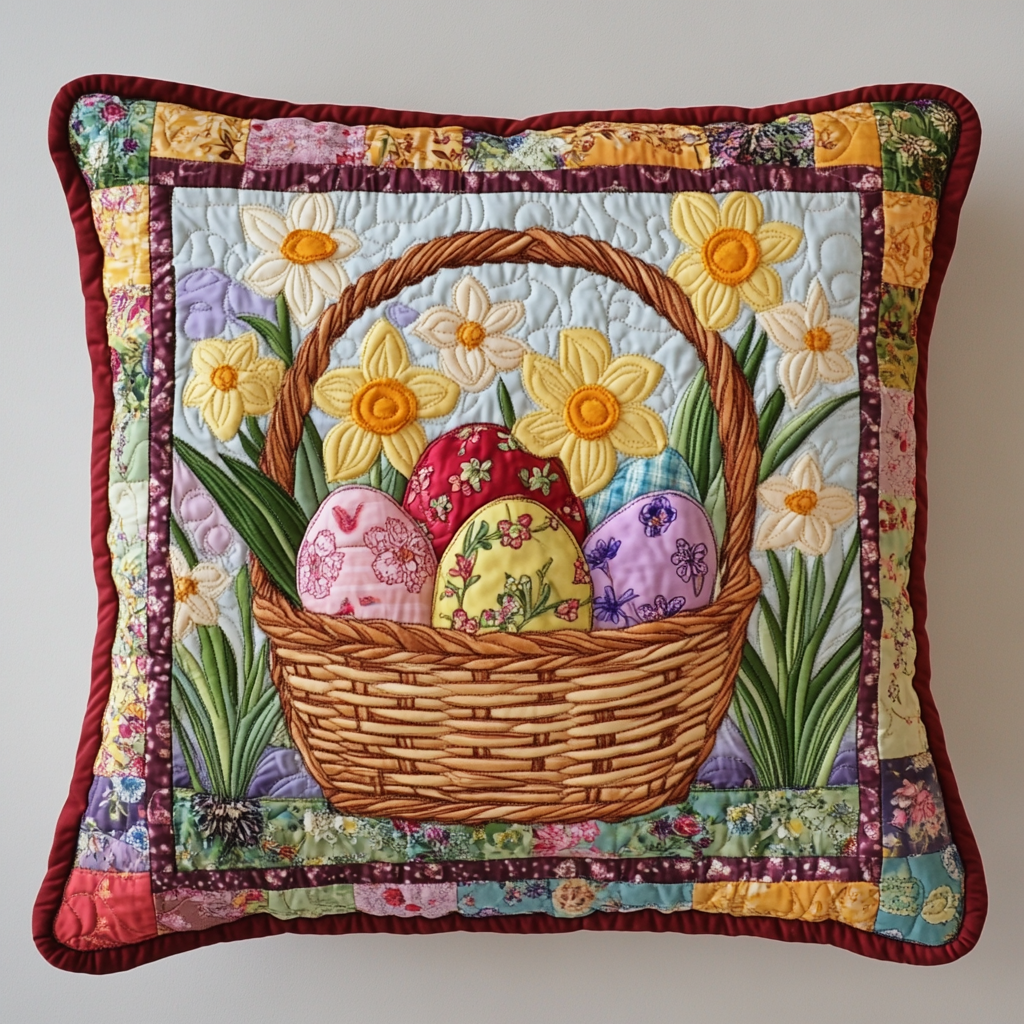 Easter Egg Quilted Pillow Case Easter Egg Hunt Living Room Decor Perfect Gift For Friends - Tradiviet