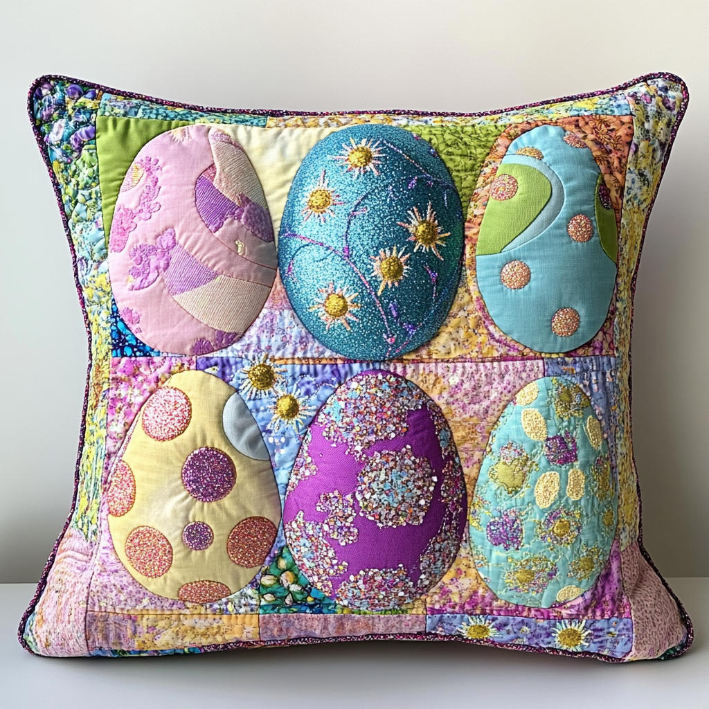 Easter Egg Quilted Pillow Case Pastel Easter Egg Bedroom Decor Best Gift For Family - Tradiviet