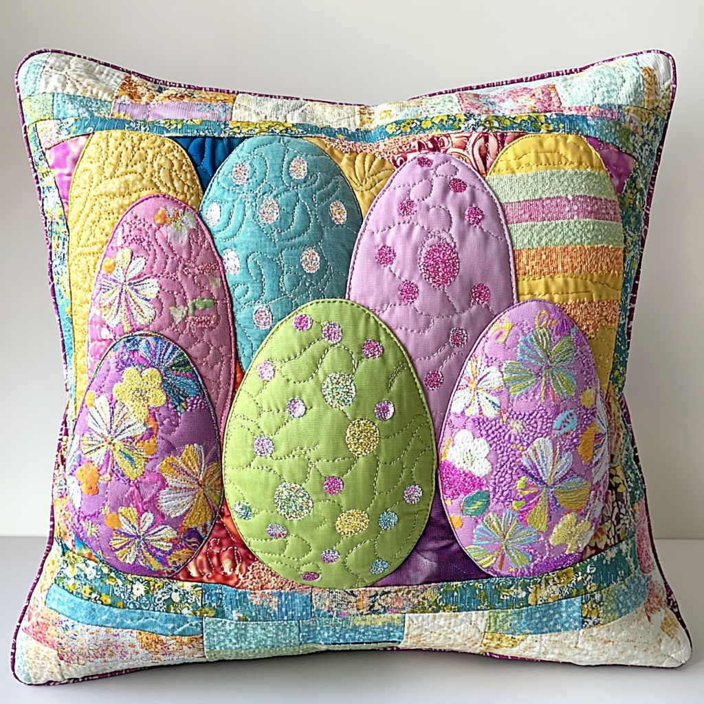 Easter Egg Quilted Pillow Case Pastel Easter Egg Bedroom Decor Unique Gift for Moms - Tradiviet