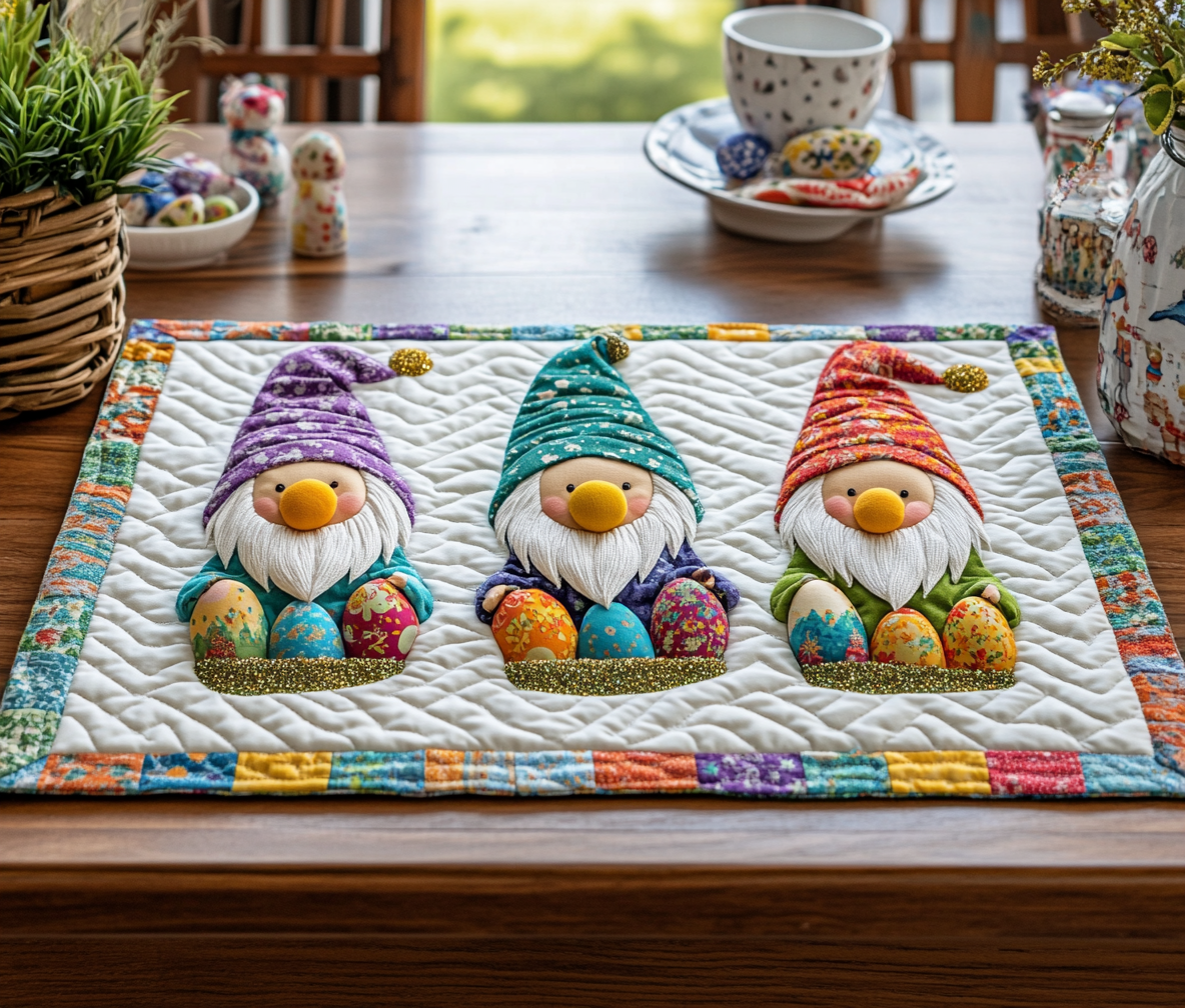 Easter Gnome Quilted Placemats Sweet Bunny Easter Dining Mat Cozy Gift For Wife - Tradiviet