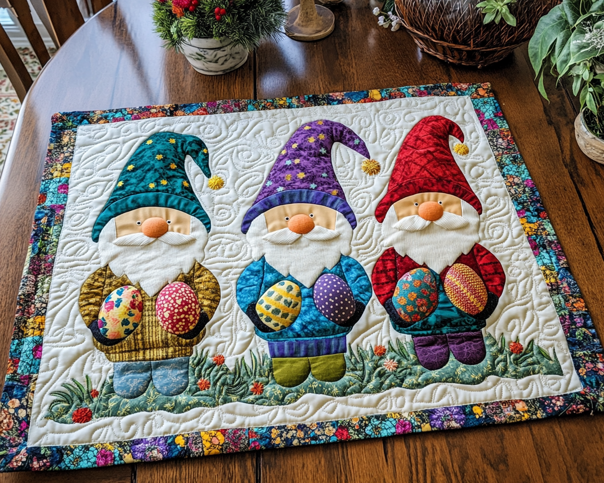 Easter Gnome Quilted Placemats Whimsical Gnome Table Decor Unique Gift For Wife - Tradiviet