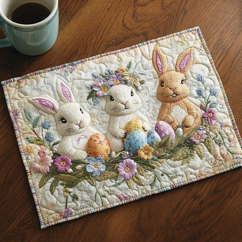 Easter Joy Quilted Placemat Sweet Bunny Easter Table Mat Cozy Gift For Friends - Tradiviet