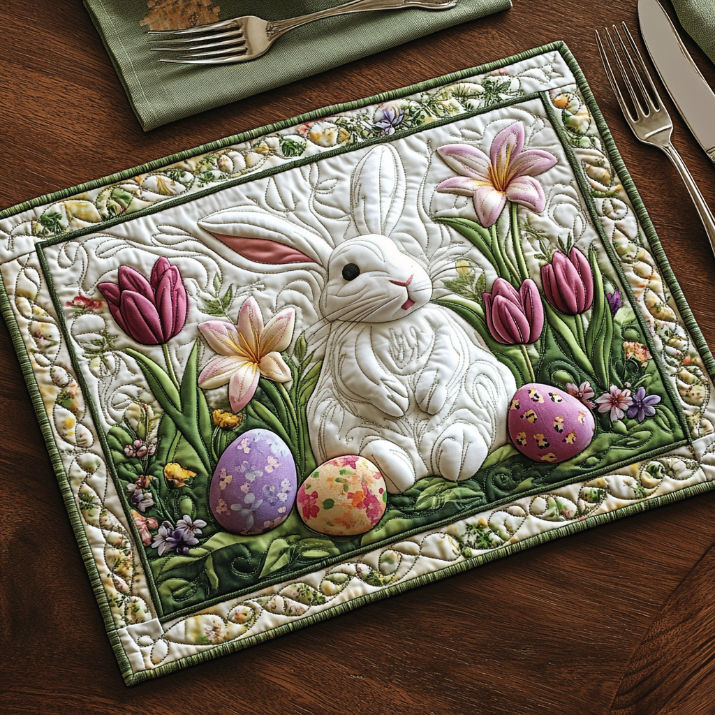 Easter Light Quilted Place Mat Floral Easter Bunny Table Decor Gift for Housewarming - Tradiviet