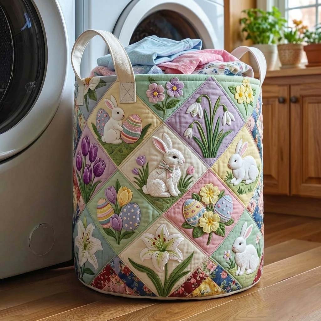 Easter Patchwork Quilted Laundry Basket Cute Storage Baskets Mother's Day Gifts For Mom - Tradiviet