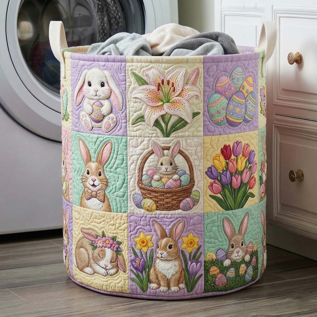 Easter Patchwork Quilted Laundry Basket Washroom Decor Basket Gift For Wife - Tradiviet