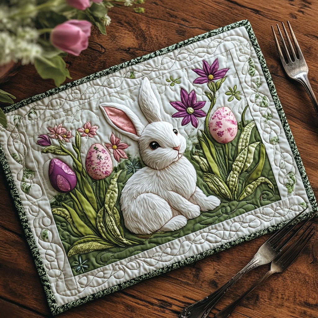 Easter Sunrise Quilted Place Mat Floral Easter Bunny Table Decor Gift For Grandma - Tradiviet