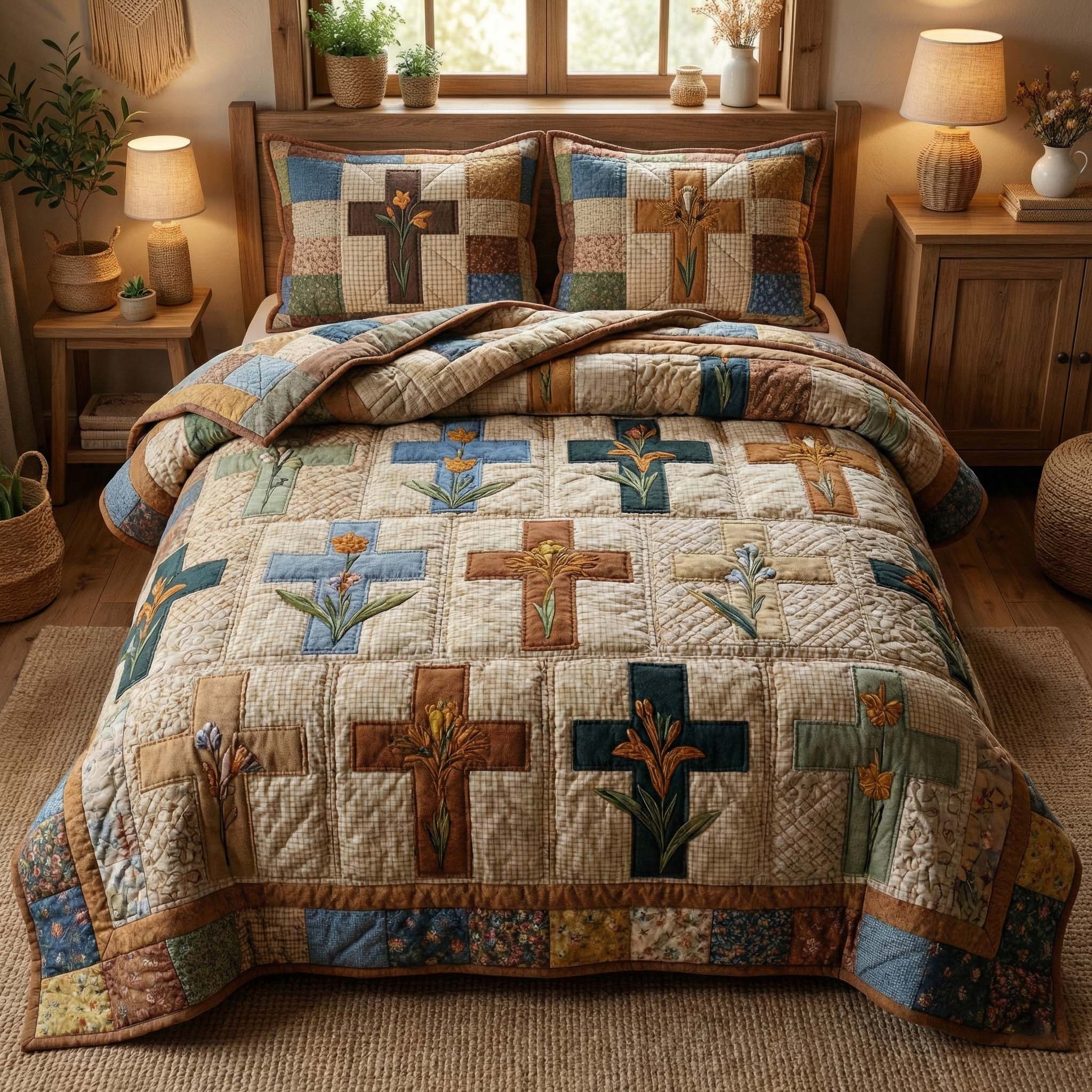 Egg Cross Quilted Bedding Set Room Decoration Items Cross Gift For Family - Tradiviet